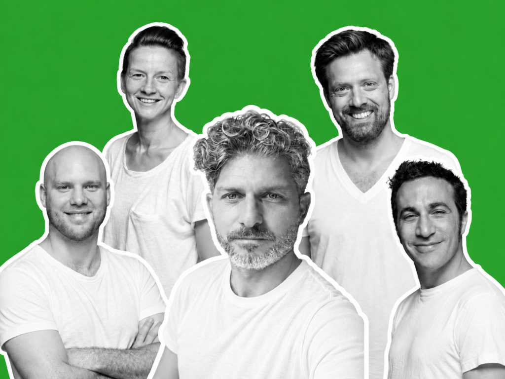 Meet the SeeSaw Team | Photography & Videography Berlin SeeSaw photography and videography team in Berlin, featuring five creative professionals in black-and-white portraits against a dark green background.
